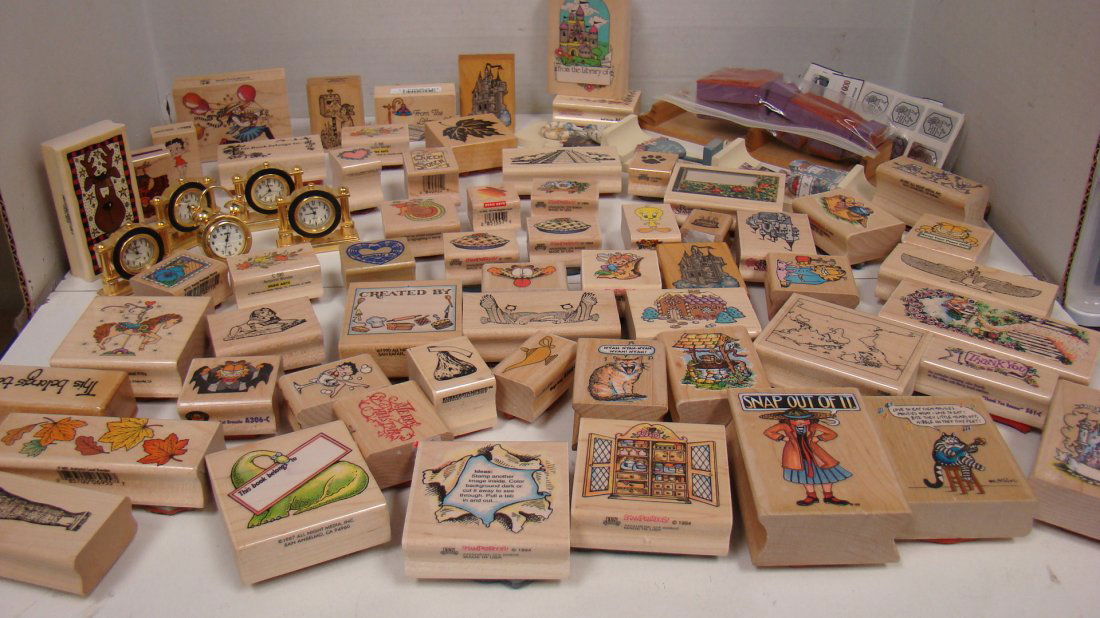2 BOXES-INK STAMPS-MINIATURE WATCH CLOCKS-ETC (1 of 8)