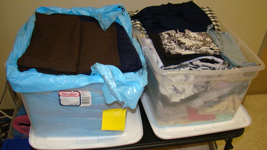 2 PLASTIC STORAGE BOXES-VARIOUS FABRIC (1 of 4)