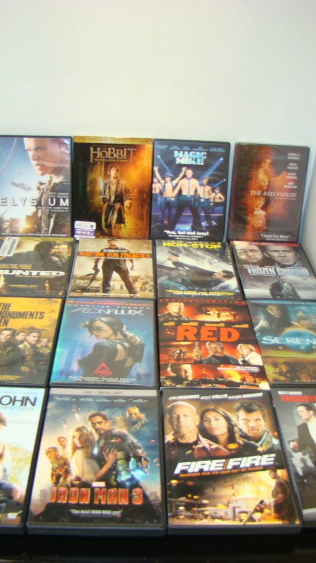 18 VARIOUS DVD MOVIES: 18 VARIOUS DVD MOVIES - UNKNOWN - MAGIC MIKE - DEAR JOHN - IRON MAN 3 - THE ADJUSTMENT BUREAU - THE MONUMENTS MEN - AEONFLUX - RED - THE RED VIOLIN - SERENITY - MACHINE GUN PREACHER AND MORE FUN MOVIE