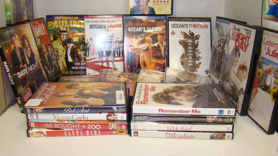 23 VARIOUS DVD MOVIES: 23 VARIOUS DVD MOVIES - KNIGHT AND DAY - THE BOOK THIEF - VOLUM 1 & 2 OF THE SEAN CONNERY 007 JAMES BOND MOVIES - LETTERS TO JULIET - MIDNIGHT BAYOU - BEL AMI - REMEMBER ME - WE BOUGHT A ZOO - DATE NI