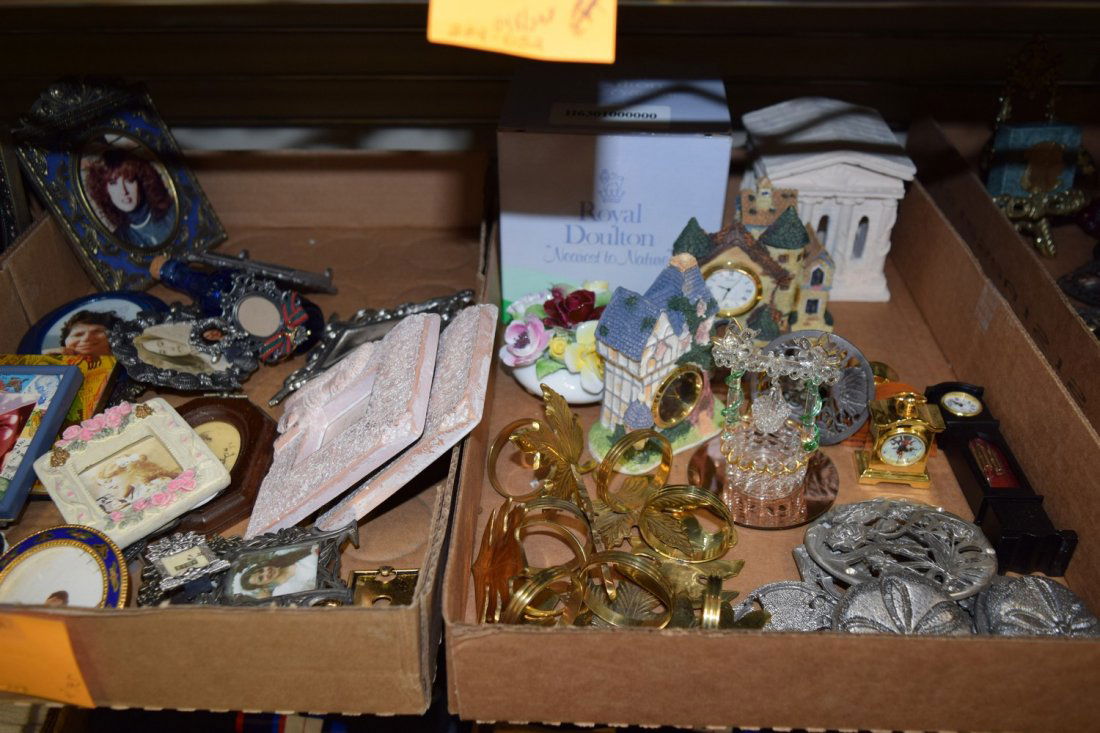 2 BOXES - VARIOUS PEWTER & OTHER MINIATURE FRAMES: 2 BOXES OF VARIOUS MINIATURE PEWTER AND OTHER PICTURE FRAMES