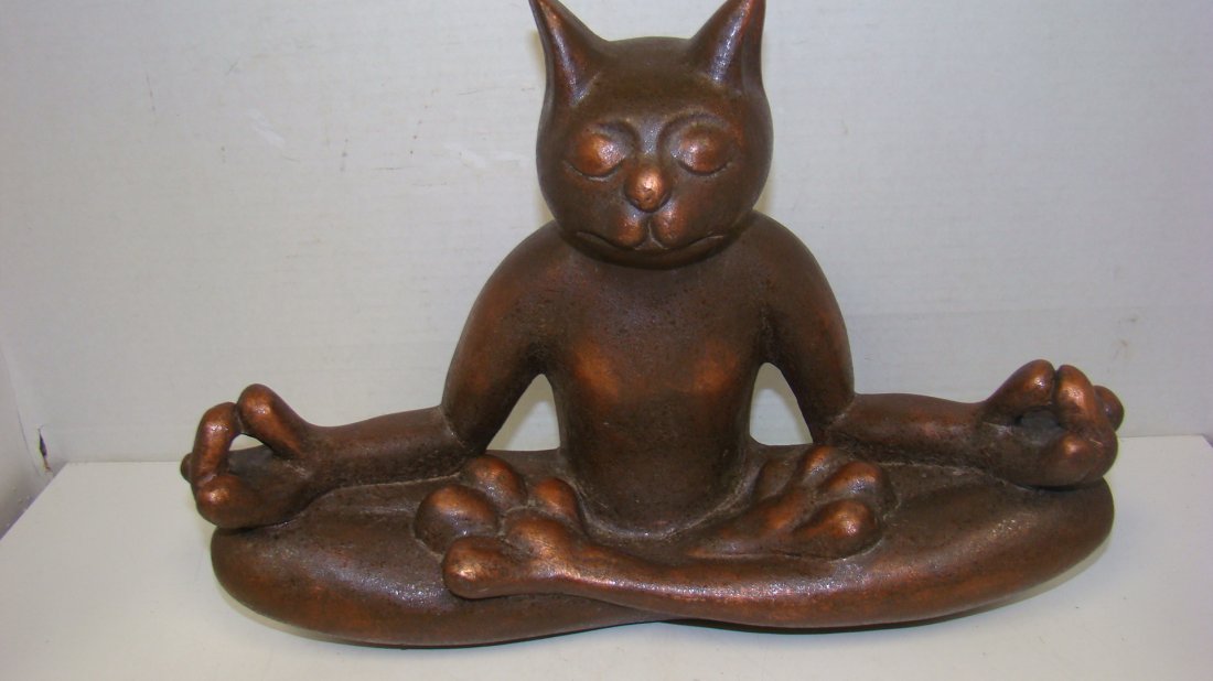 COPPER COLOR POTTERY CAT IN YOGA POSE (1 of 6)