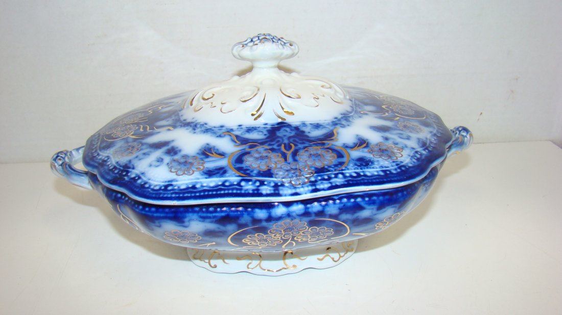 WOOD & SON'S FLOW BLUE COVERED BOWL (1 of 8)