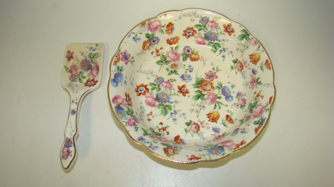 DORSETT CHERRY CHINTZ RELISH DISH & SPOON (1 of 5)