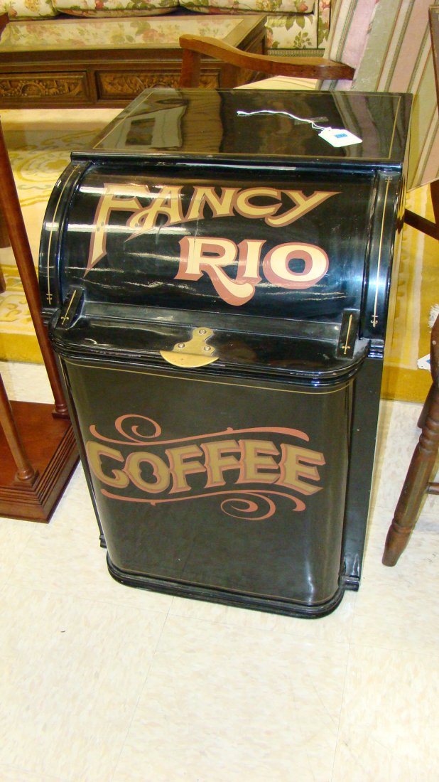 LARGE TIN LITHO ADVERTISING COFFEE BIN (1 of 7)