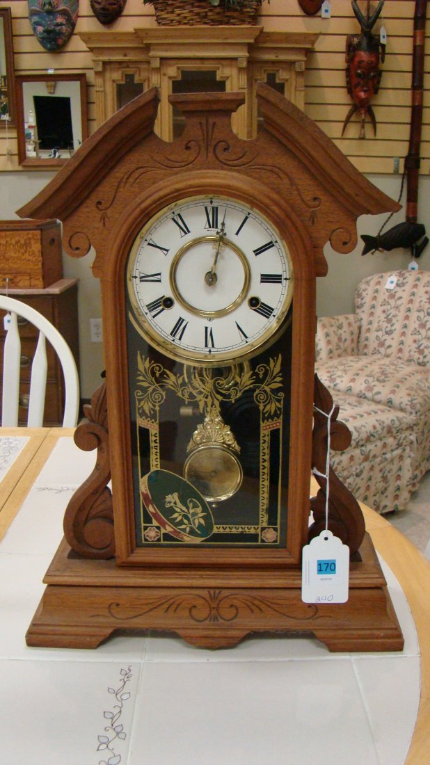 VINTAGE CARVED WOOD KITCHEN CLOCK (1 of 8)