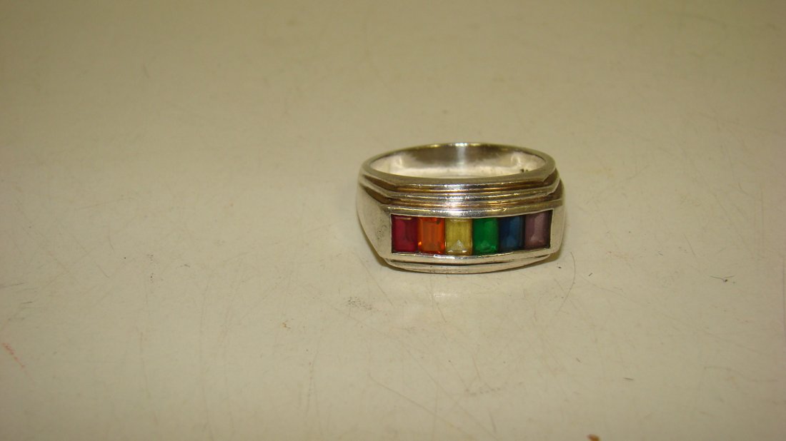 STERLING MEN'S RING W/ MULTI-COLOR STONES (1 of 5)