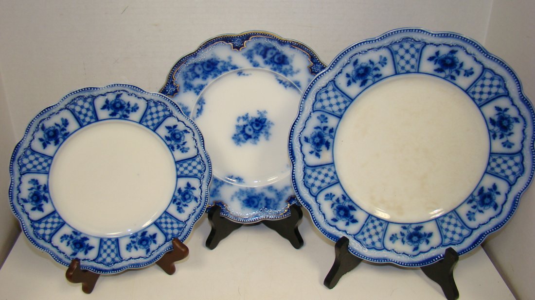 3 VARIOUS VTG FLOW BLUE PLATES (1 of 10)