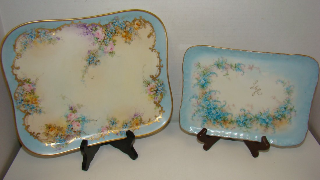 2 VTG HAND PAINTED CHINA DRESSER TRAYS (1 of 5)