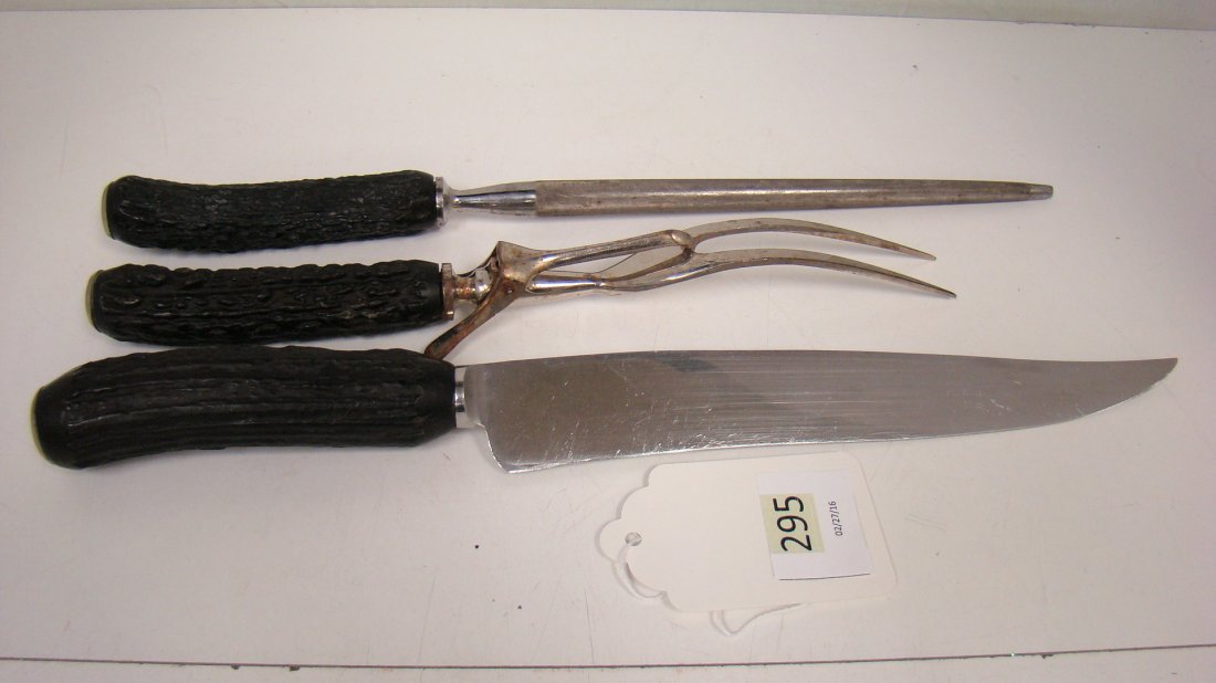 3 PC VTG CARVING SET-ANTLER HANDLES (1 of 4)
