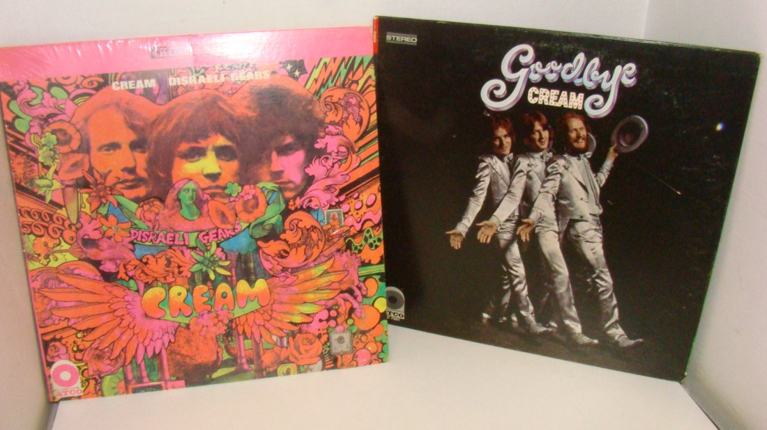 2 VINTAGE CREAM COLLECTOR ALBUMS: ''GOODBYE'' BY CREAM 1969 - STEREO SD 7001 - ATCO RECORDS AND CREAM ''DISRAELI GEARS'' - PSYCHEDELIC ALBUM COVER - STEREO SD33-232 - ATCO RECORDS -