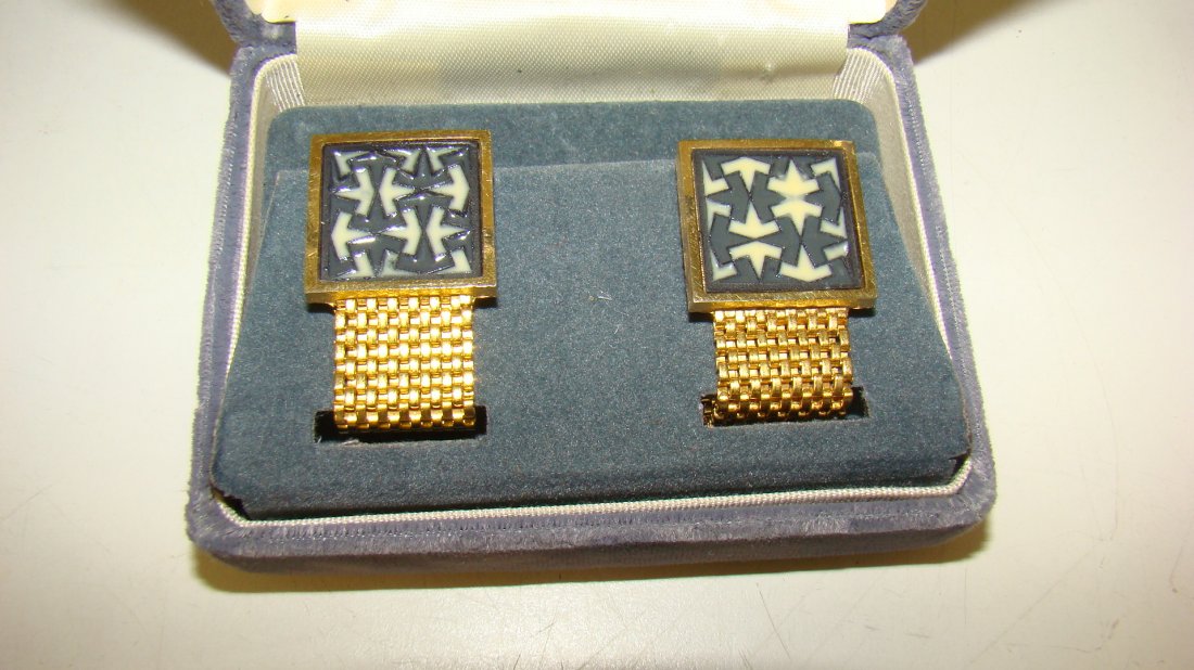 PAIR OF VINTAGE ''DANTE'' CUFF LINKS: PAIR OF MOSAIC AND GOLD MESH ''DANTE'' CUFF LINKS - ORIGINAL BOX - EXCELLENT CONDITION