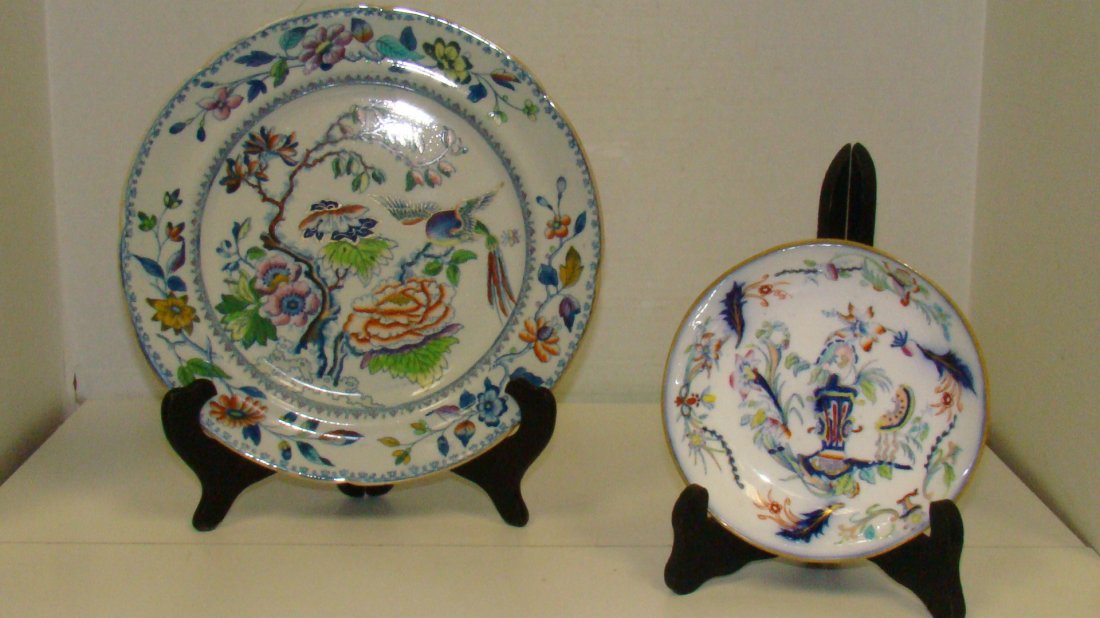 DAVENPORT COMPORT PLATE & SM MEISSEN BOWL ?: ANTIQUE 9.5'' DAVENPORT IRONSTONE PLATE - COMPORT ASIAN PATTERN - C1820 AND A SMALL 6'' MEISSEN ? BOWL - ASIAN PATTERN - CROSSED SWORD MARK ON BACK - GOOD CONDITION