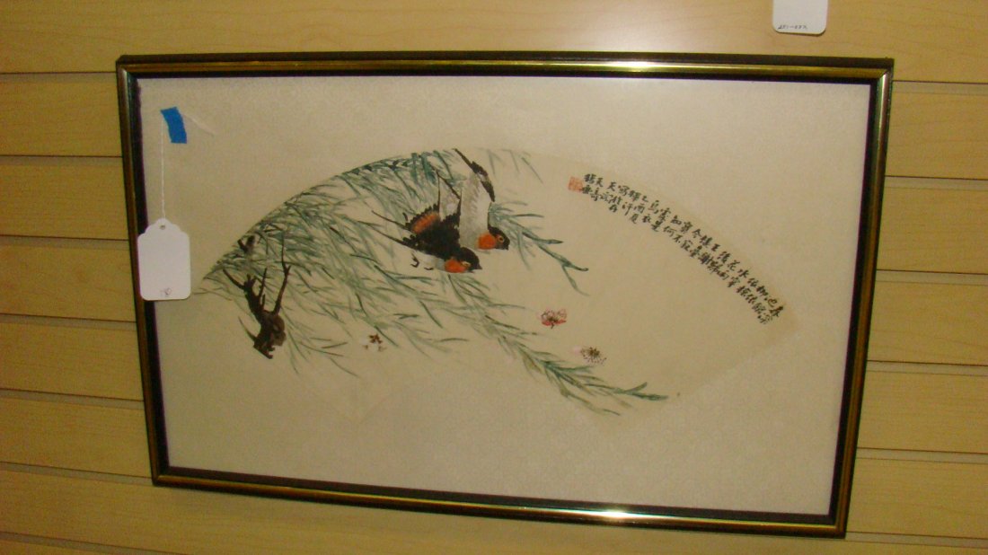 FRAMED ASIAN PAINTING-2 BIRDS IN TREE BRANCHES (1 of 4)