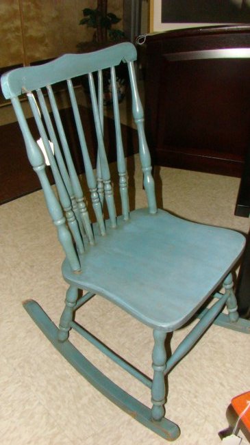 VINTAGE PAINTED GREEN SPINDLE BACK ROCKER (1 of 2)
