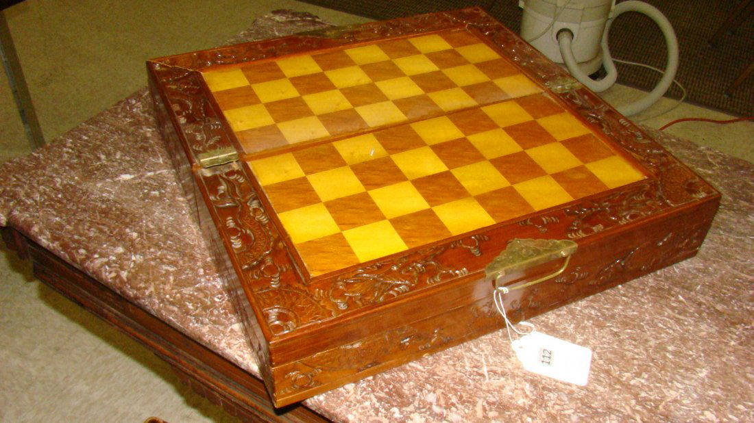 CARVED WOOD ASIAN CHESS SET (1 of 6)