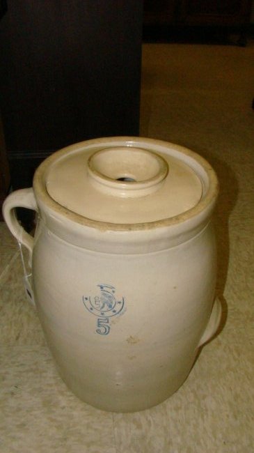 LOUISVILLE POTTERY 5 GALLON CROCK W/ LID (1 of 5)