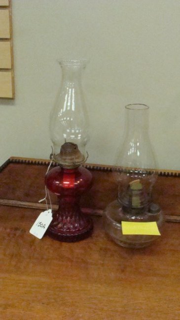 2 VINTAGE GLASS OIL LAMPS (1 of 3)