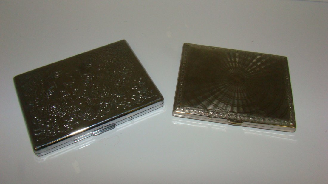 2 SILVER TONE METAL CIGARETTE CASES-1940'S (1 of 8)