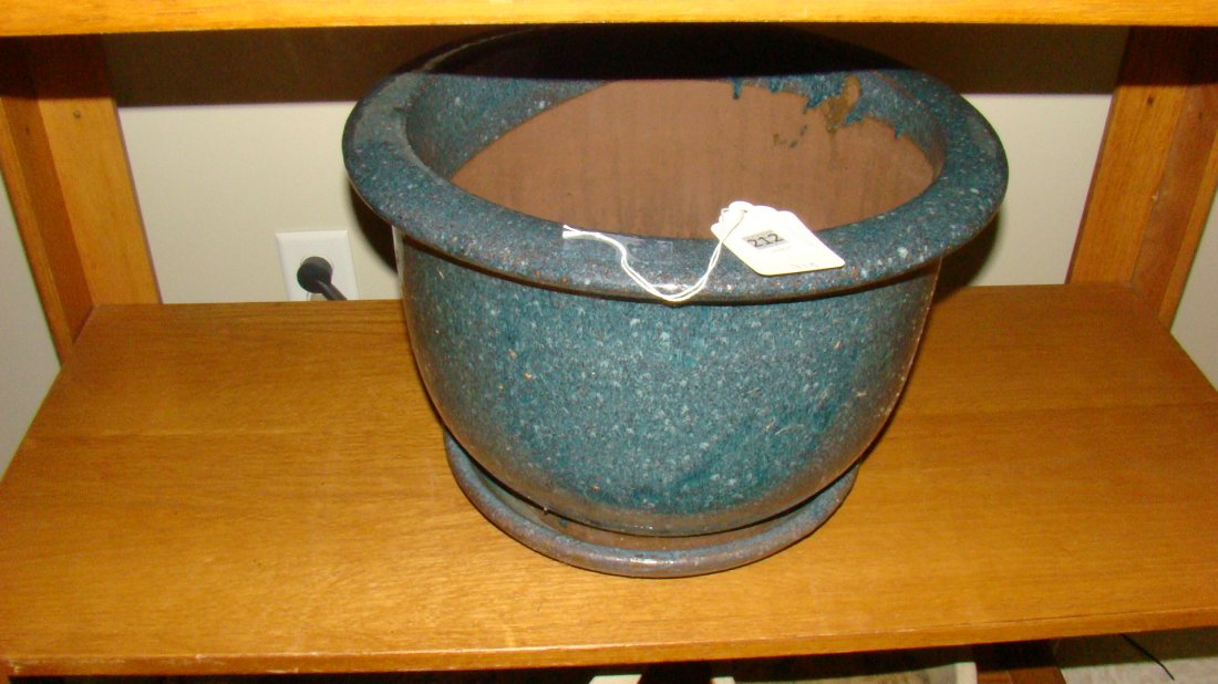 LARGE BLUE-GREEN GLAZE GARDEN POT (1 of 1)