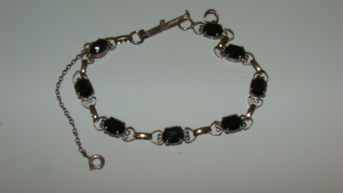 STERLING BRACELET W/ 8 BLACK STONES (1 of 3)