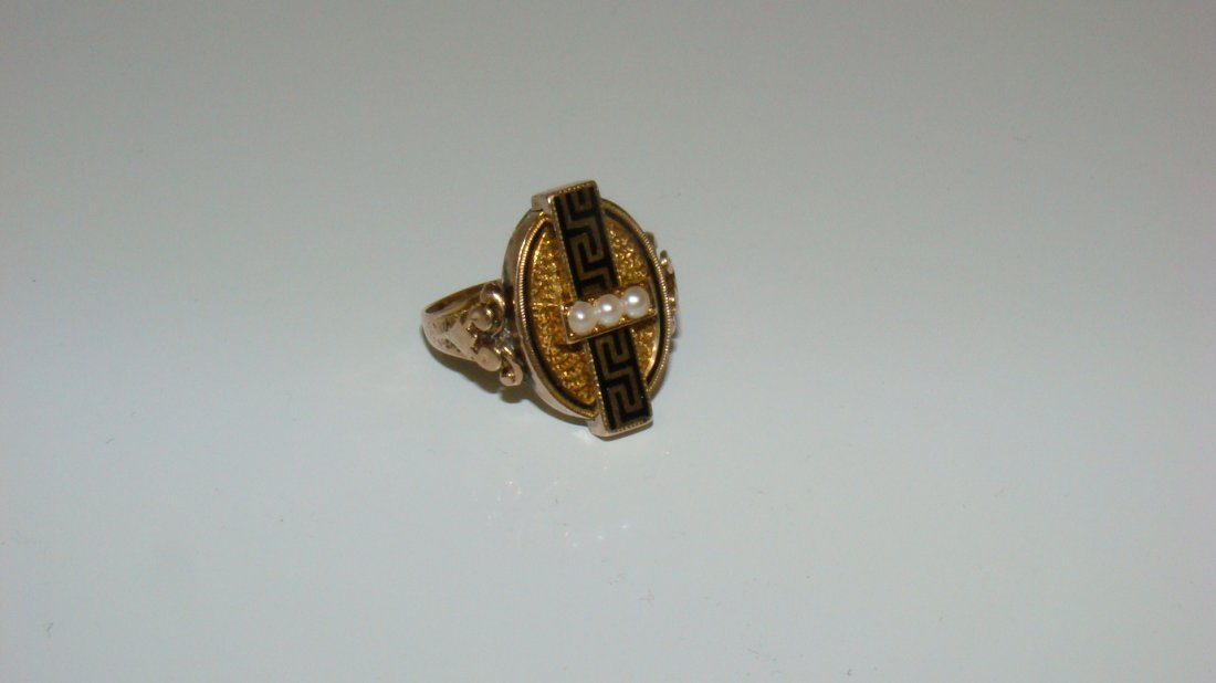 10K GOLD, ENAMEL & SEED PEARL RING (1 of 5)