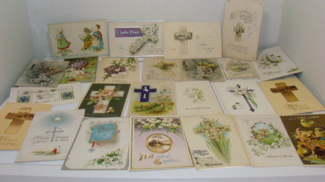 24 VARIOUS VINTAGE EASTER GREETING POSTCARDS (1 of 8)