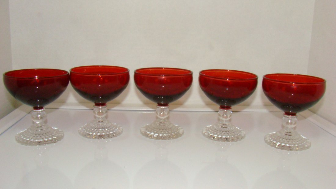 5 RUBY AND CLEAR BOOPIE GLASS SHERBERTS (1 of 5)