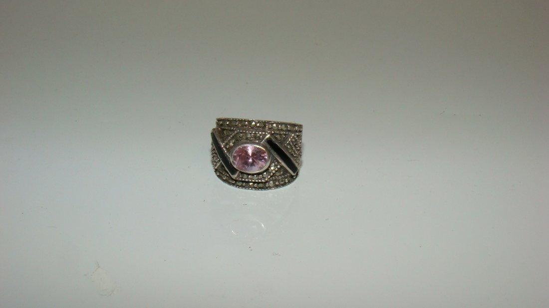 925 SILVER, PINK TOPAZ ? & MARCASITE RING (1 of 5)