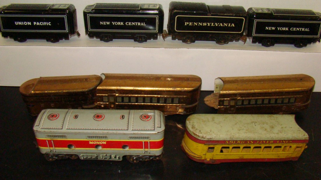 9 VINTAGE MARX & AF TIN LITHO TRAIN CARS-ALL AS IS (1 of 10)