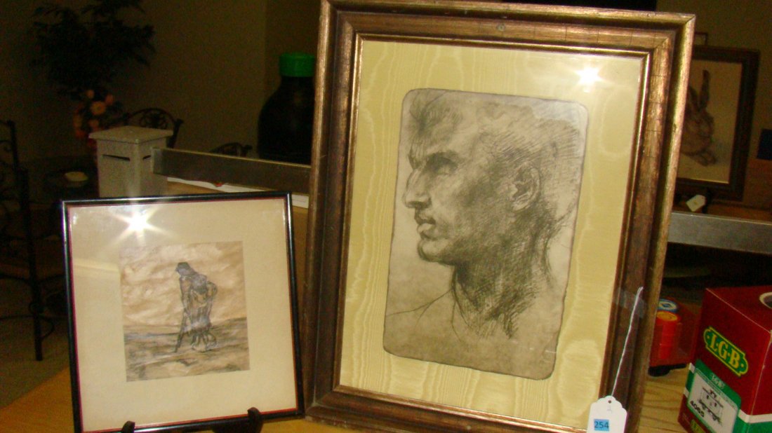 PENCIL SKETCH OF A SOLDIER & A REPRINT OF A MANS H (1 of 3)