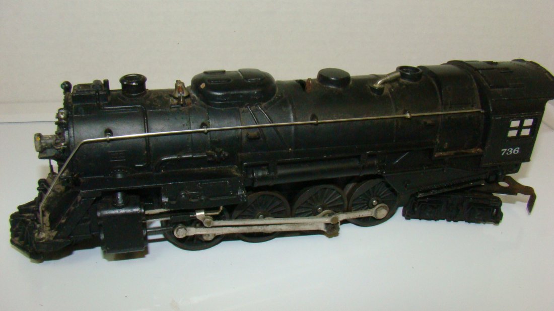 LIONEL LOCOMOTIVE - NO. 736: LIONEL NO. 736 LOCOMOTIVE - UNTESTED - USED CONDITION - NO BOX - SOME RUST ON BACK CONNECTING PIECE - FROM THE COLLECTION OF A 97 YEAR OLD LIONEL SALES/REPAIR PERSON