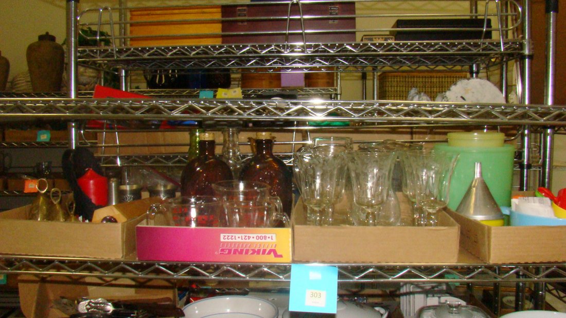 SHELF-ETCHED CRYSTAL STEMS-PEWTER & KITCHEN ITEMS (1 of 8)