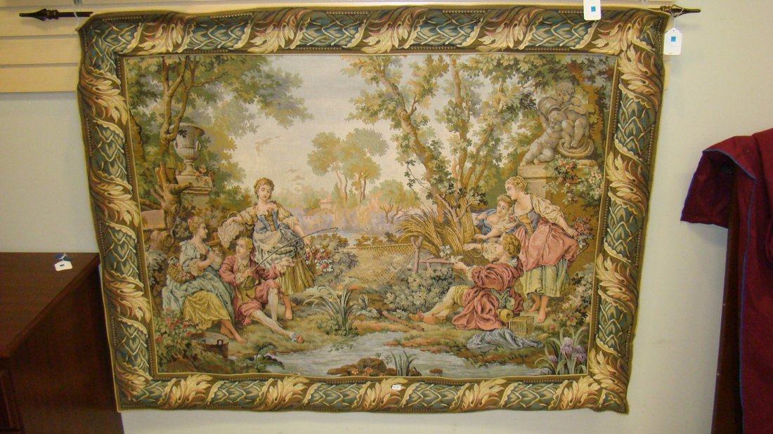 ITALIAN TAPESTRY-VICTORIAN SCENE AT FISHING HOLE'' (1 of 4)