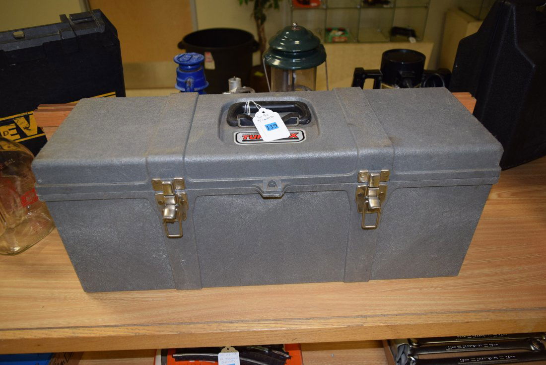 GRAY PLASTIC TUFF BOX TOOL BOX W/ TOOLS (1 of 5)