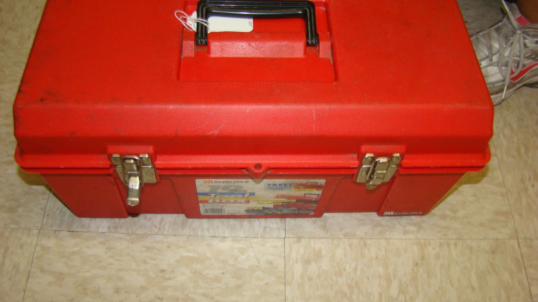 RED PLASTIC AKRO MILLS TOOL BOX (1 of 3)