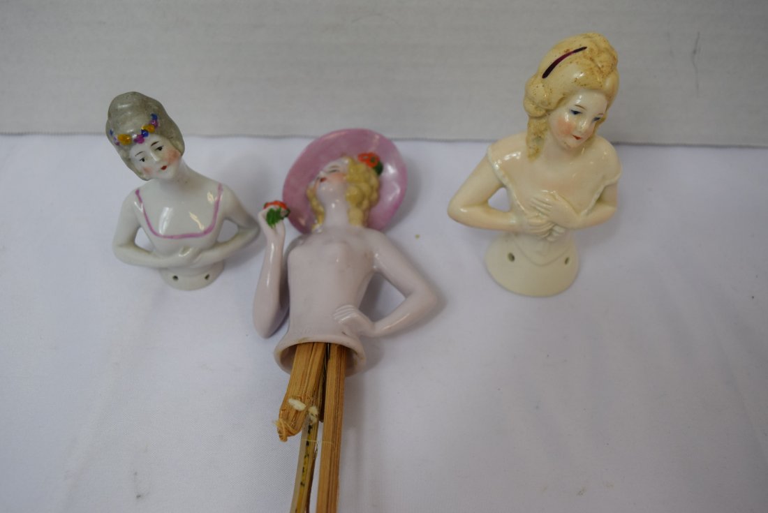 3 ANTIQUE PORCELAIN BISQUE GERMAN HALF DOLLS. (1 of 5)