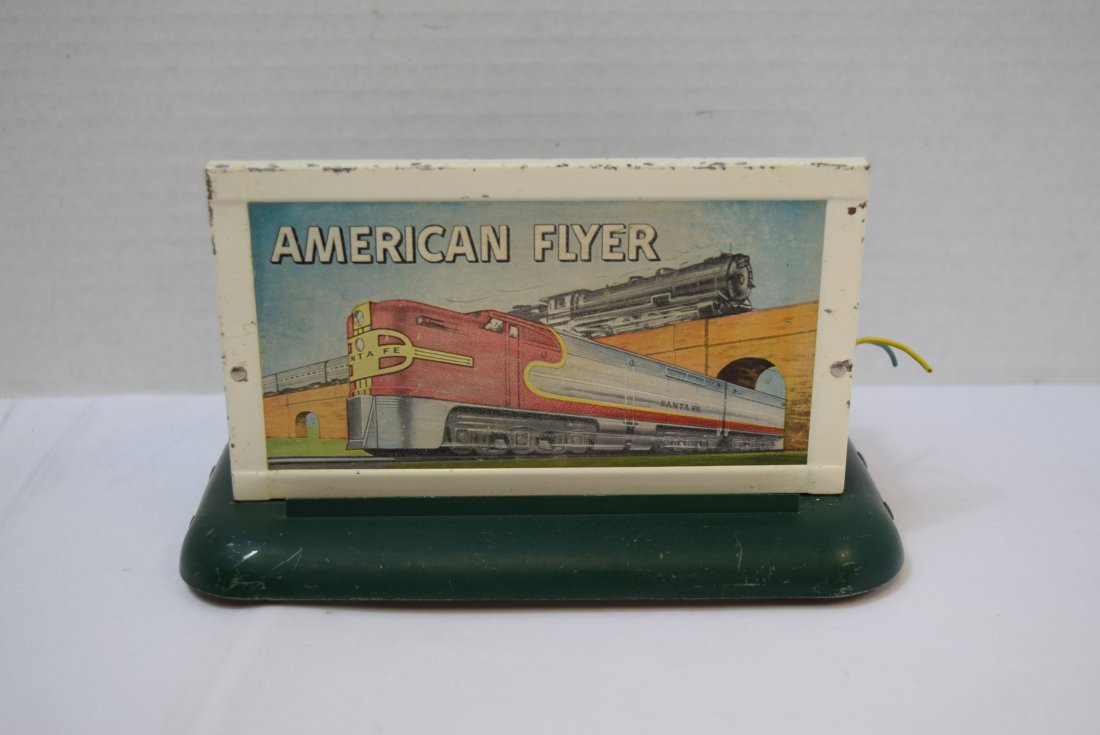 AMERICAN FLYER BILLBOARD STEAM WHISTLE: AMERICAN FLYER BILLBOARD STEAM WHISTLE. SANTA FE STEAM ENGINE WHISTLING BILLBOARD. UNSURE IF COMPLETE.