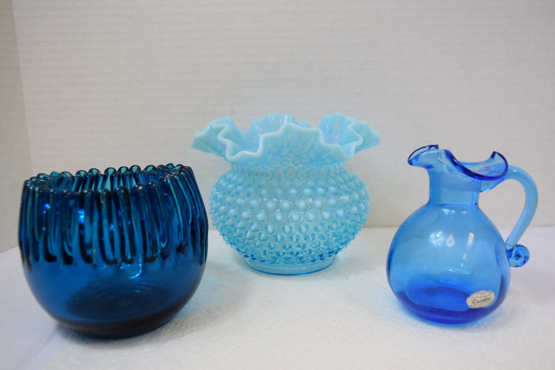 3 BLUE GLASS DECORATIVE PIECES BY VARIOUS MAKERS (1 of 4)