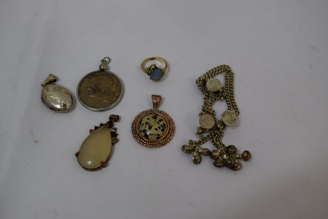 WATCH FOB CHAIN; 4 PENDANTS AND A RING (1 of 4)