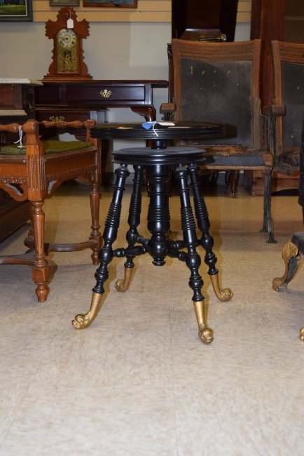OLD BLACK SPINDLE LEG FOOTED PIANO STOOL (1 of 3)