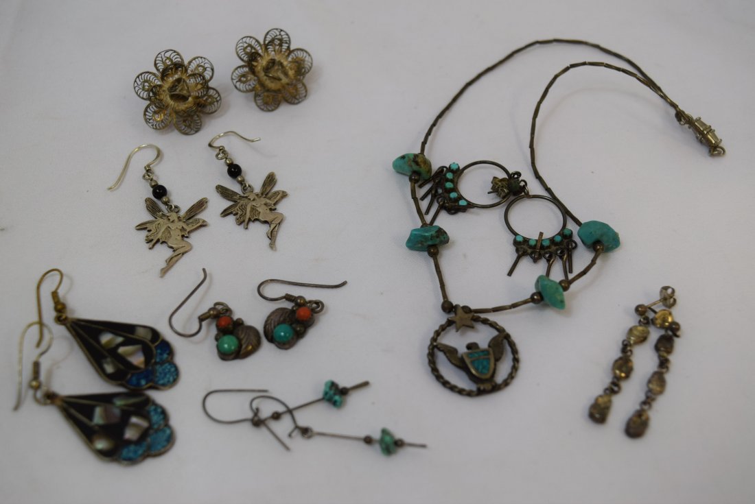 7 PAIRS OF VARIOUS STERLING EARRINGS AND 1 STERLIN (1 of 4)