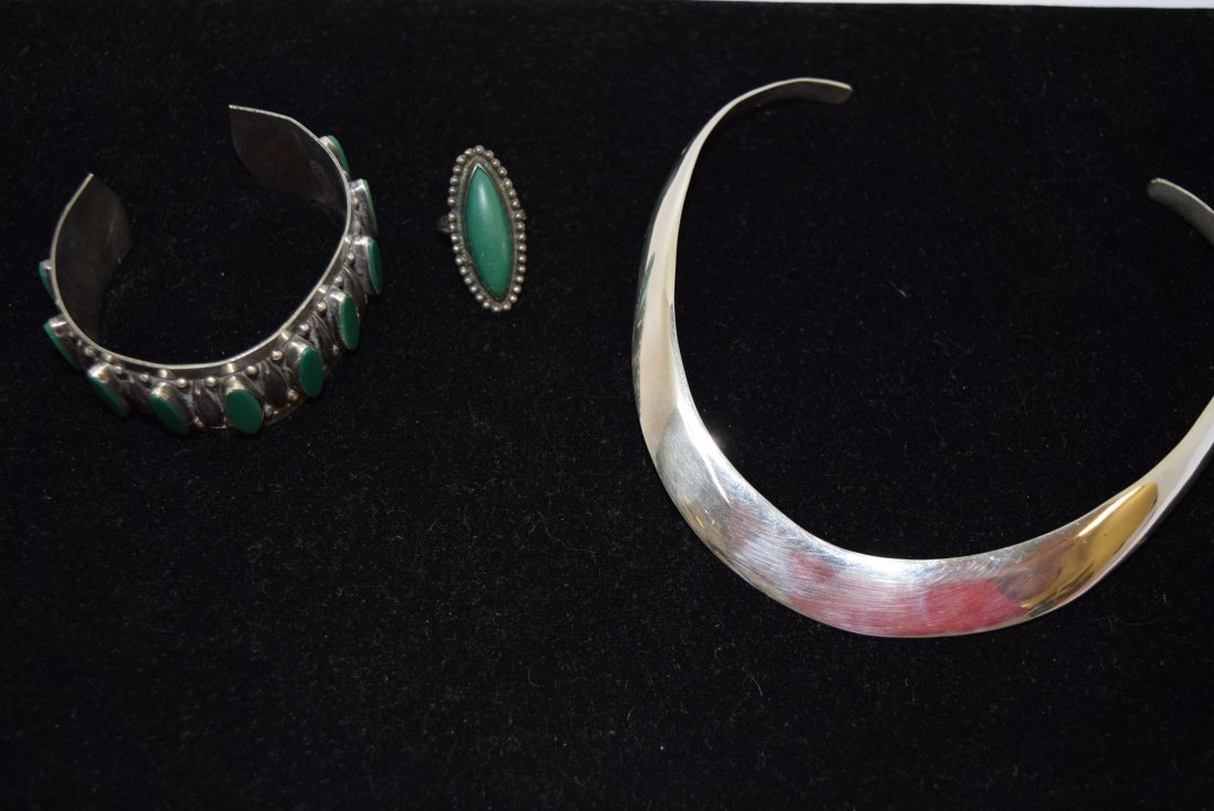 STERLING CUFF NECKLACE; MATCHING STERLING RING AND (1 of 5)