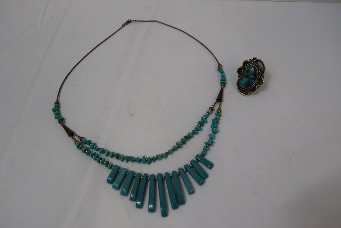 STERLING AND TURQUOISE RING AND NECKLACE (1 of 5)