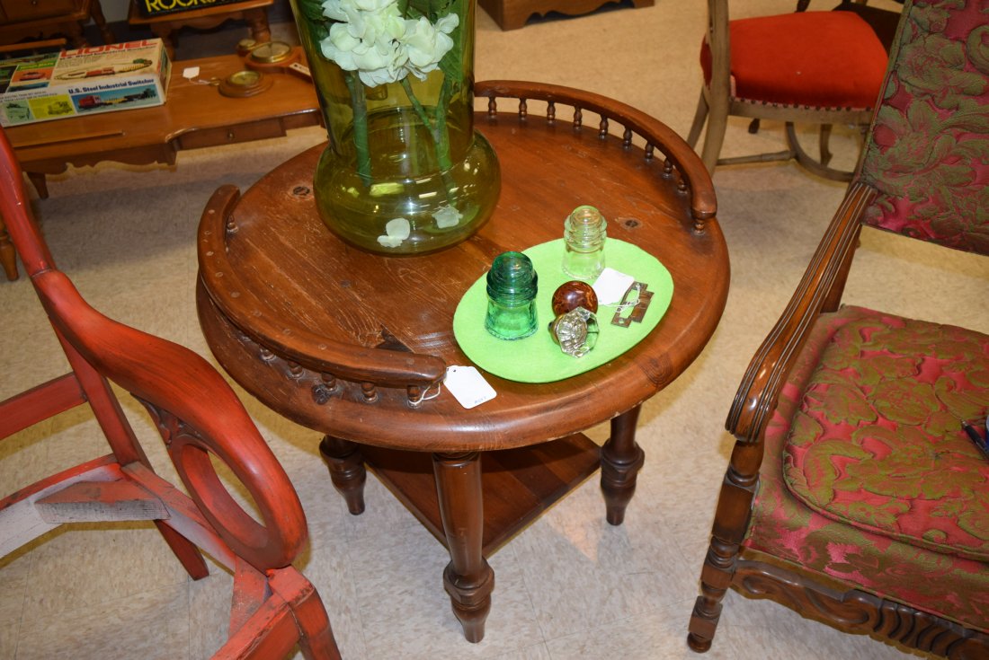 ANTIQUE ROUND TALL END TABLE (1 of 3)