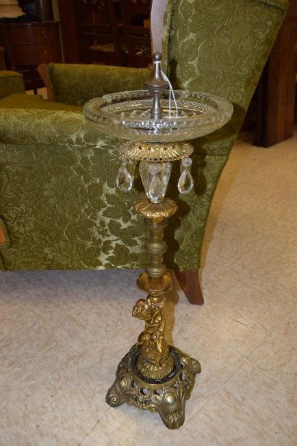BEAUTIFUL STANDING CRYSTAL AND BRASS CHERUB ASHTRA (1 of 3)
