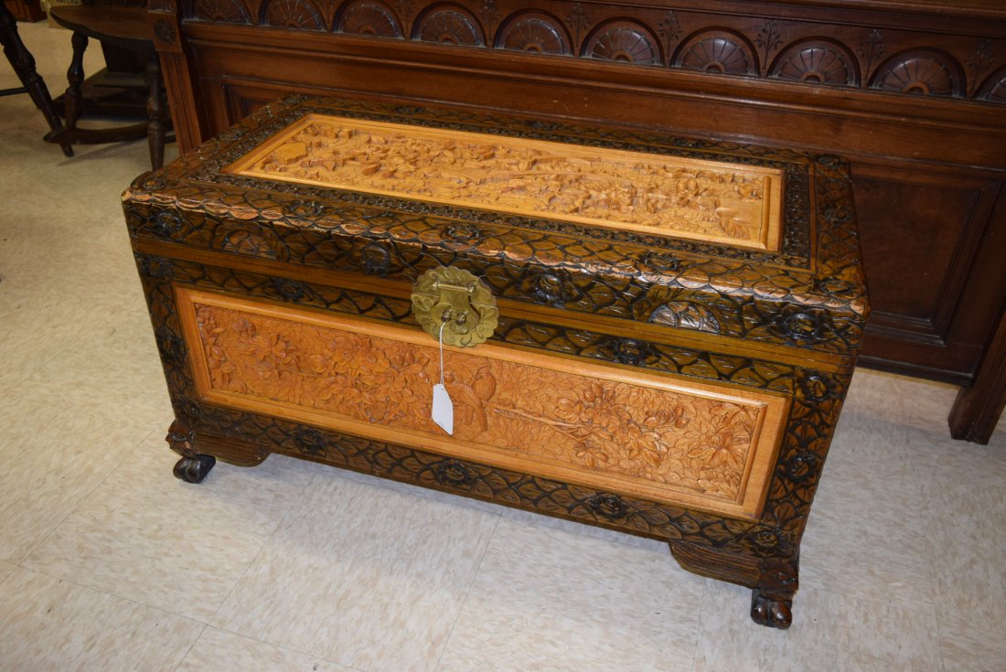 HIGHLY CARVED WOODEN ASIAN TWO-TONE TRUNK (1 of 6)