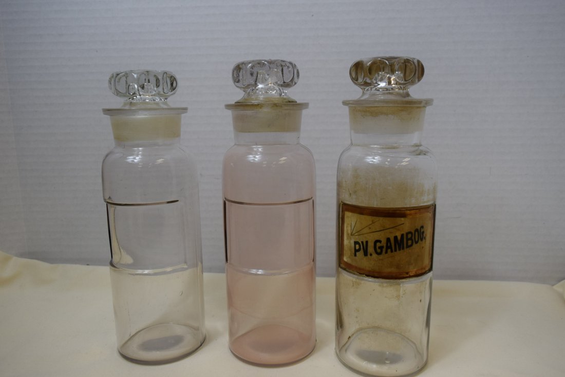 3 ANTIQUE APOTHECARY PHARMACY DISPENSARY BOTTLES (1 of 5)