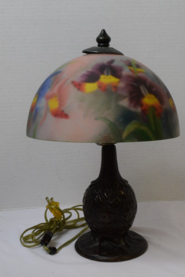 SMALLELECTRIC  LAMP-GLASS SHADE & CERAMIC BOTTOM (1 of 6)