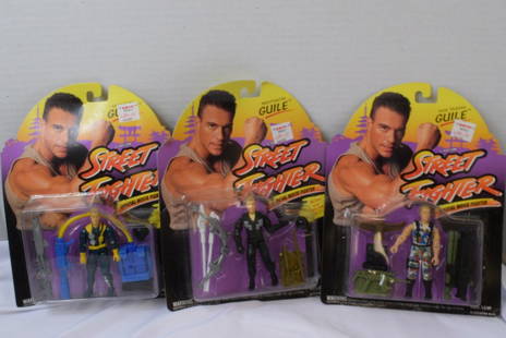 3 STREET FIGHTERS ACTION FIGURES-GUILE: 3 STREET FIGHTERS ACTION FIGURES-GUILE- ROCK TROOPER-NIGHTFIGHTER-NAVY SEAL-ORIGINAL PACKAGING-SOME DAMAGE